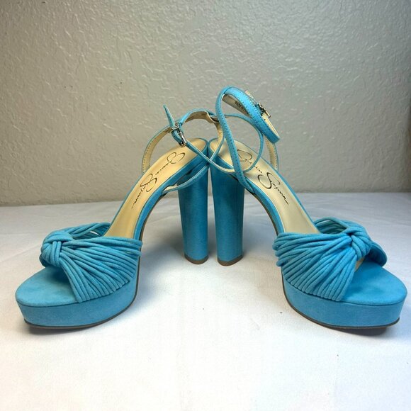 Jessica Simpson Platform Pumps Block Heel Ankle Strap Size 6.5 Nevada Blue - Picture 9 of 11